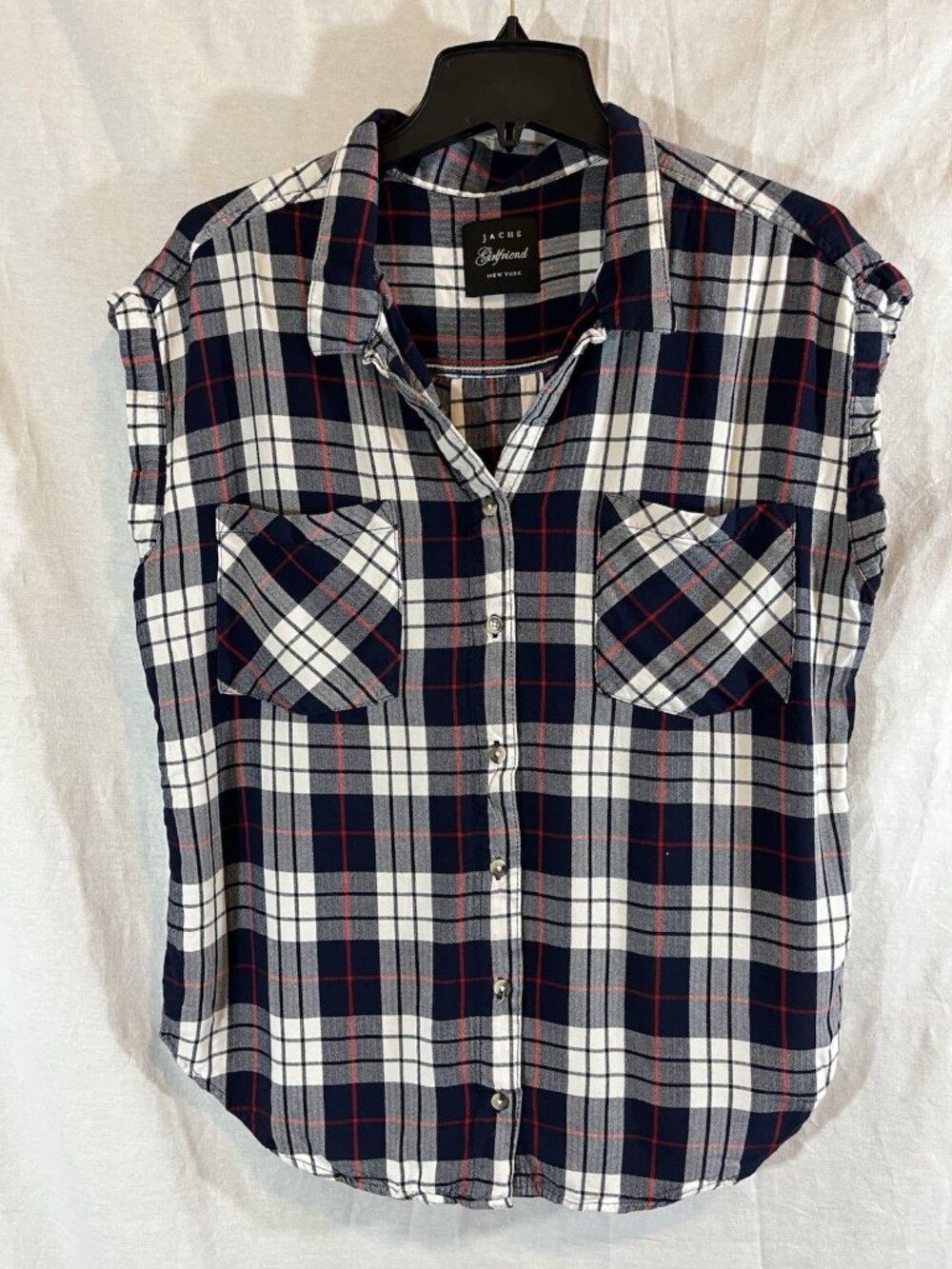 Jachs Girlfriend Women’s X-Large Navy Sleeveless Plaid Blouse